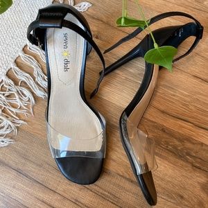 Seven Dials Heels | Clear heels | Black stiletto heels | Open toe high heels